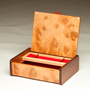 Mappa Burl Veneer Jewelry Box - open